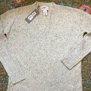 NWT Nordstrom Signature Cashmere V-neck Sweater Light grey tweed